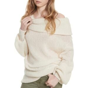 FREE PEOPLE Ophelia Off The Shoulder Tunic Sweater Cream Ivory Small S